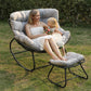 RoyalCraft Patio Rocking Chair with Ottoman, Outdoor Indoor Rocking Egg Chair with Cushions, Metal Lounge Chair Oversized Papasan Chair, Outdoor Wicker Reading Chair for Porch Garden, Dark Grey
