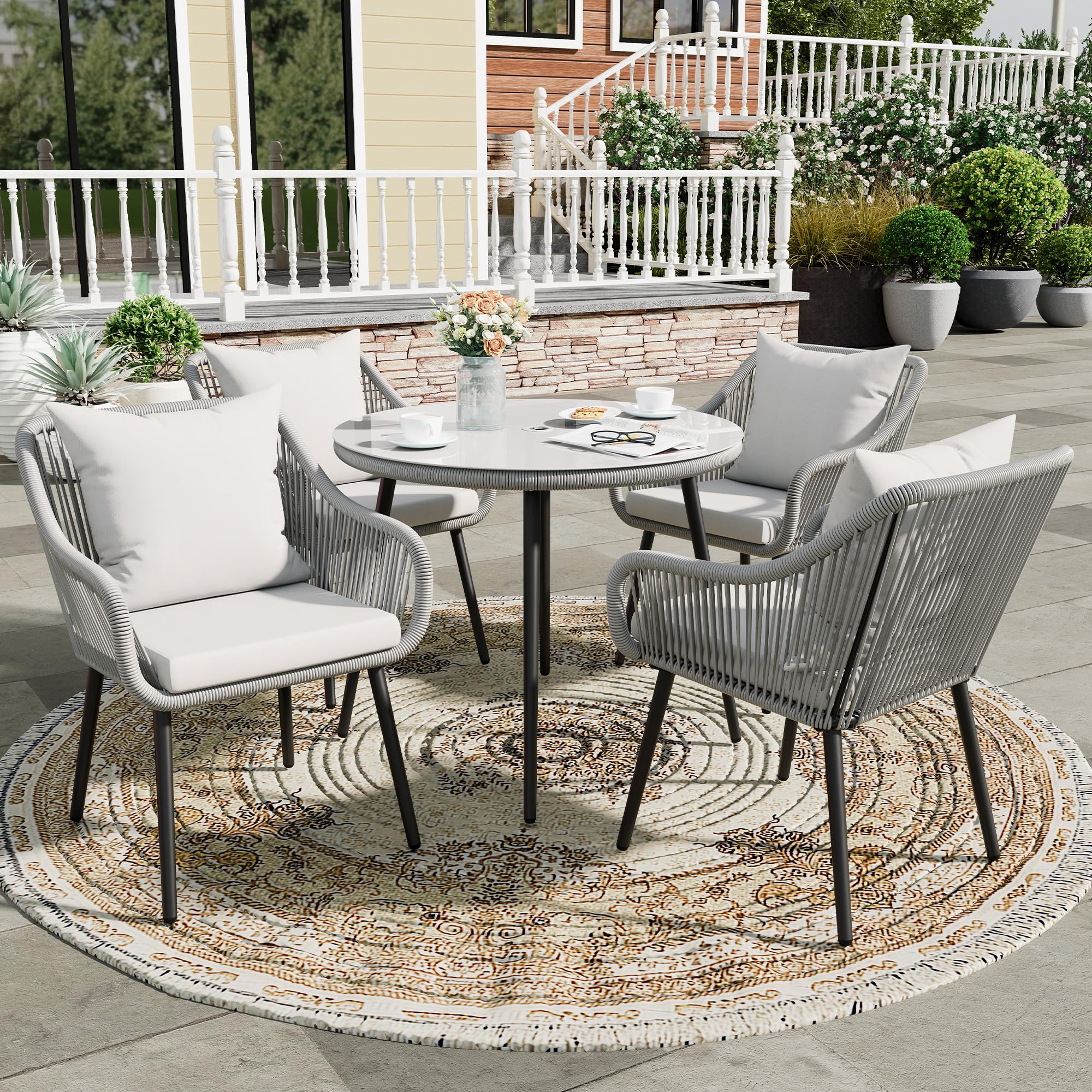 RoyalCraft 5-Piece Patio Dining Table Set, All Weather Twisted Rattan ...
