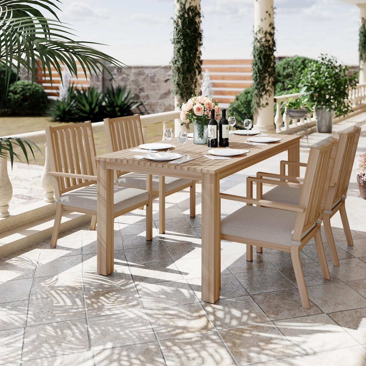 May in Color Wooden Aluminum Dining Table, Original Wooden Color Outdoors Aluminum Table