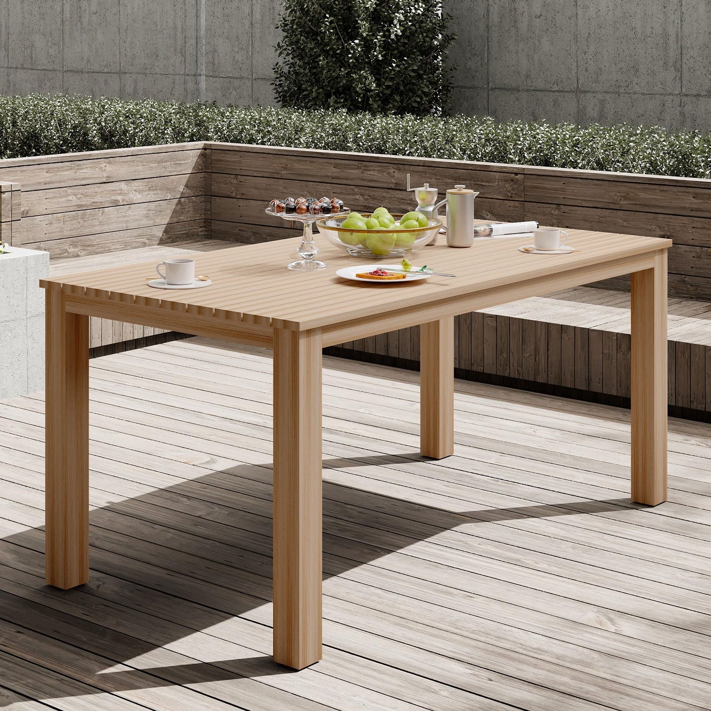 May in Color Wooden Aluminum Dining Table, Original Wooden Color Outdoors Aluminum Table