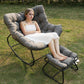 RoyalCraft Patio Rocking Chair with Ottoman, Outdoor Indoor Rocking Egg Chair with Cushions, Metal Lounge Chair Oversized Papasan Chair, Outdoor Wicker Reading Chair for Porch Garden, Dark Grey