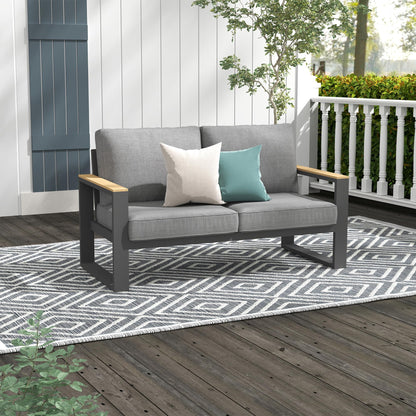 May in Color Aluminum Outdoor Loveseat, All-Weather Metal Patio Furniture Sofa, Patio Sofa Chair for Porch Backyard Garden, Grey