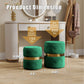 RoyalCraft Storage Ottoman Set of 2, Versatile Footrest Stool with Stainless Steel Base, Modern Round Vanity Stool Chair Foot Stools, Support 200lbs Padded Seat, for Living Room, Bedroom, Green