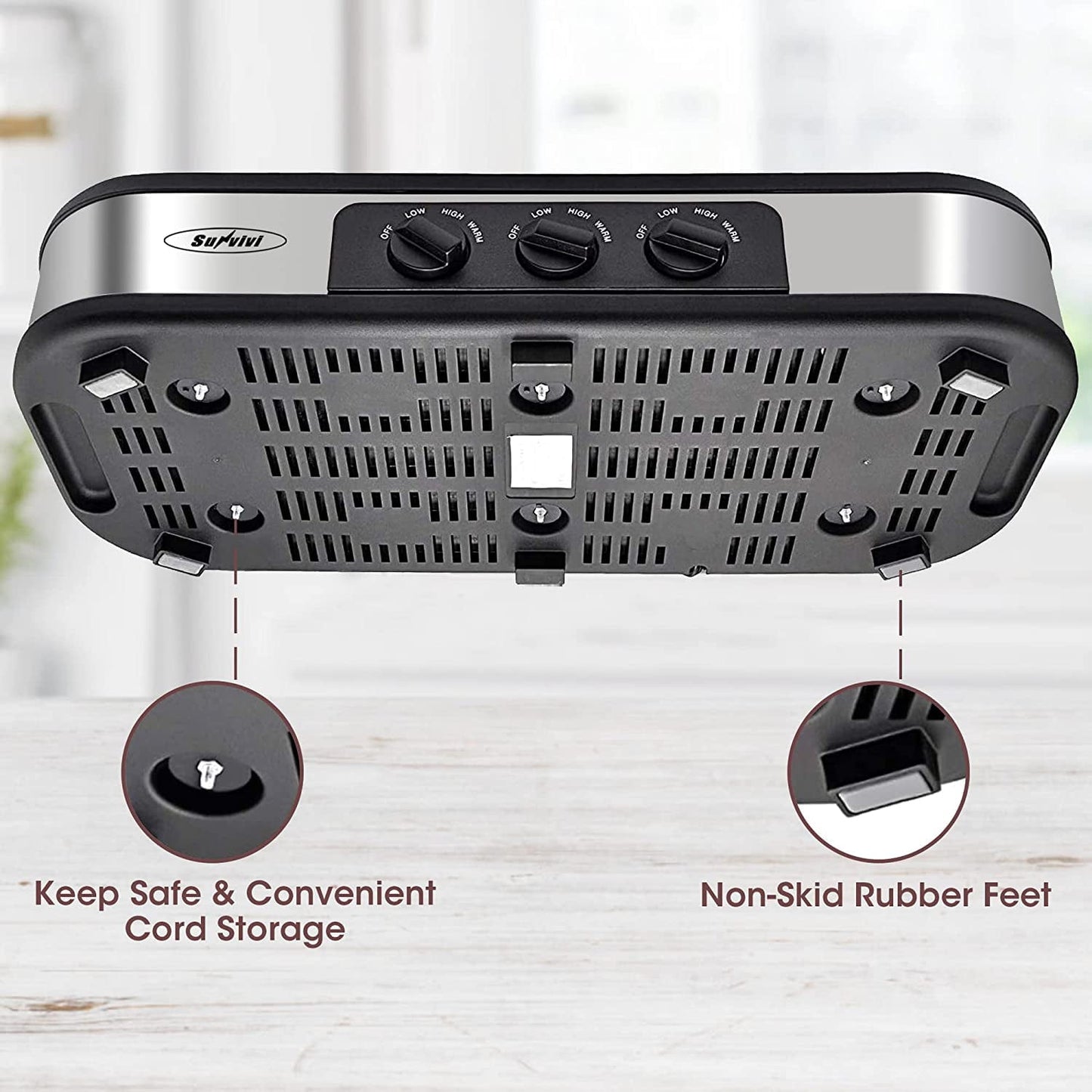 Superjoe Triple Slow Cooker 3x1.5 Quart Electric Food Warmer Pot Buffet Server, Adjustable Temp Removable Ceramic Pots Lid Rests