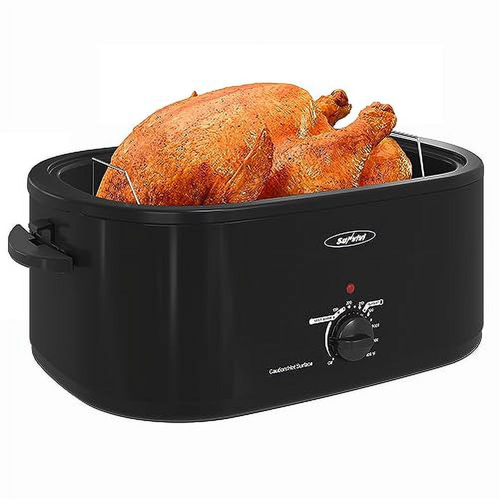 SUNVIVIt 26 Quart Electric Turkey Roaster Oven with Visible & Self-Basting Lid, Stainless Steel,Black