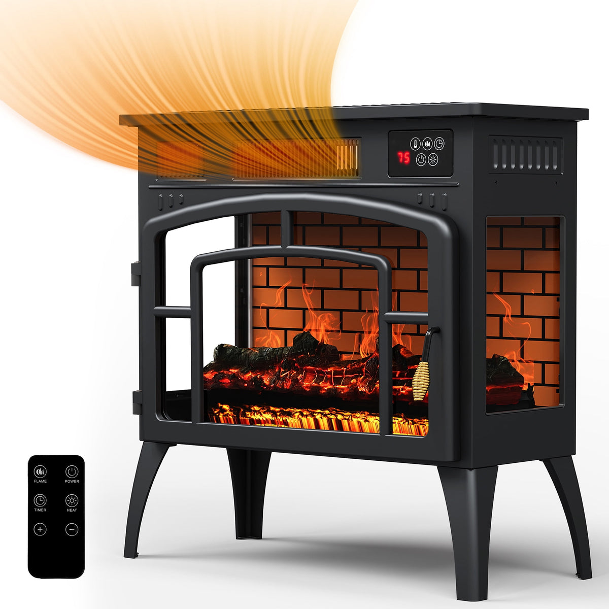 Heynemo A Practical Portable Fireplace ¨C 1500W Freestanding Infrared Electric Fireplaces Heater with 3D Flame Effect & Remote Control