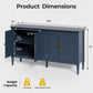 May in Color 58" Wood Buffet Cabinet, Mid-Century Modern Console Cabinet, with 4 Door & Media Storage, for Entryway, Living Room, Dining Room, Bedroom, Blue