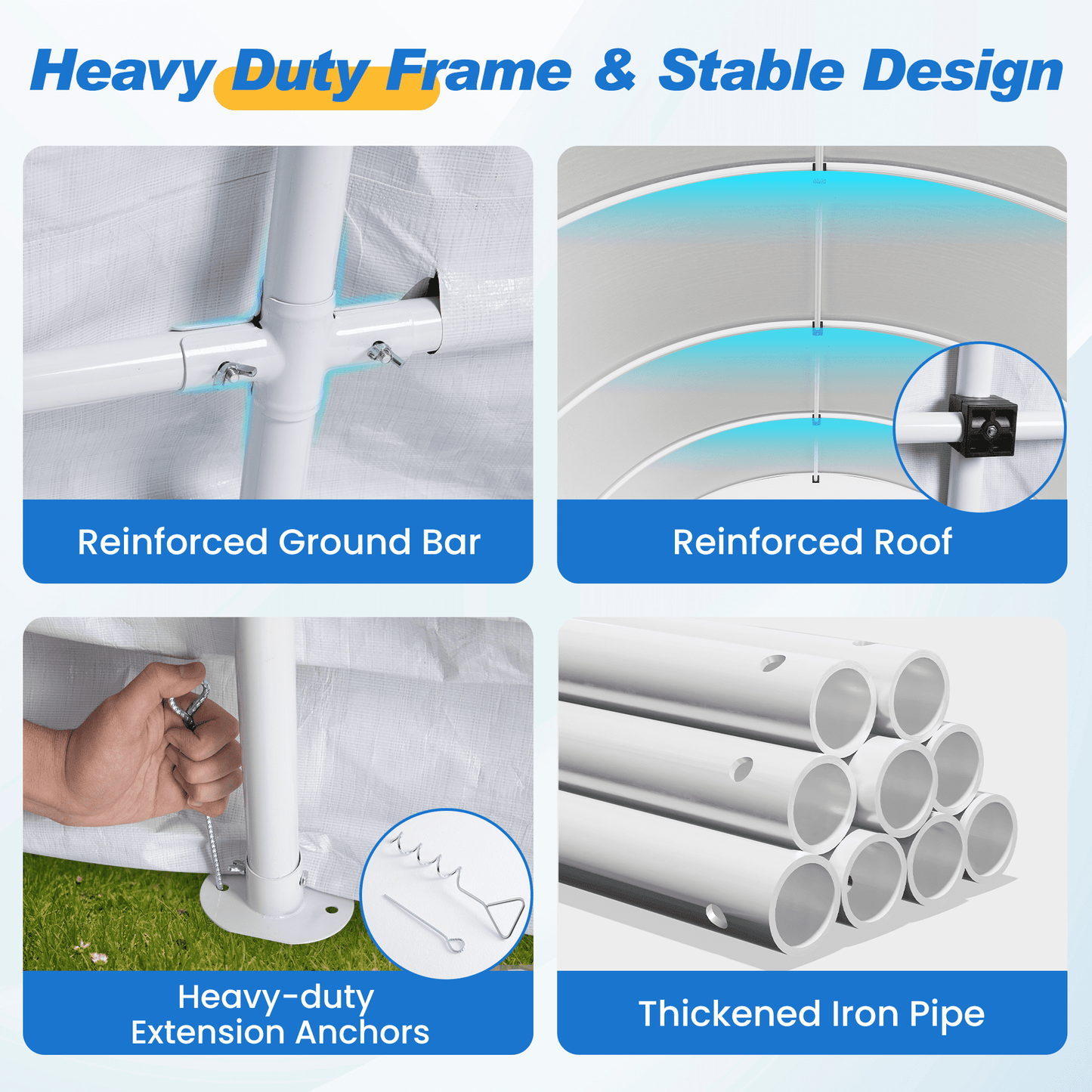 Heynemo 12' x 25' Portable Metal Carport with 4 Bags, Weatherproof PE Cover, Outdoor Car Canopy Tent with 2 Roll-up Doors, Outside Dome Storage Shelter Shed for Cars, Truck, Garden Tools