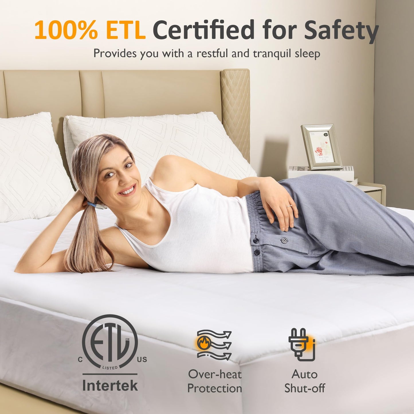 Sunvivi King Size Heated Mattress, Electric Bed Mattress Pad with 12-Hour Timer & 10 Heat Settings, Full Bed Warmer with Dual Controller, Machine Washable, 78" x 80"