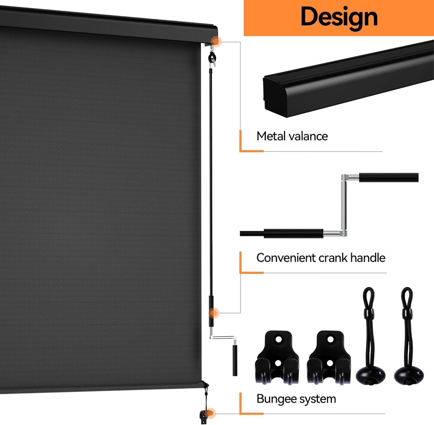 Superjoe Outdoor Roller Shades with 95% UV Blockout, 6'W x 8'H Exterior Cordless Patio Shades Roll Up Outdoor Blinds for Porch Gazebo, Blockout Waterproof Protect Privacy, Black