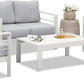 Superjoe Outdoor 2 Seats Patio Aluminum Loveseat Furniture, All-Weather Sofa Couch White Metal Chair with Cushions, Light Grey