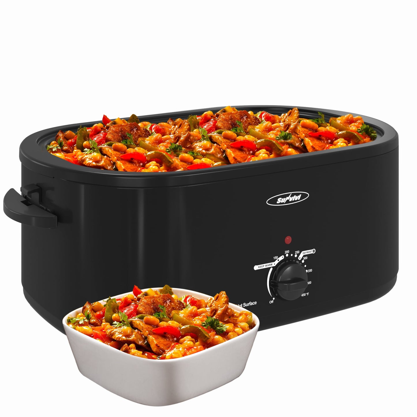 Sunvivi 24 Quart Electric Turkey Roaster Oven with Visible Glass Lid,Removable Pan & Rack, Stainless Steel, Black