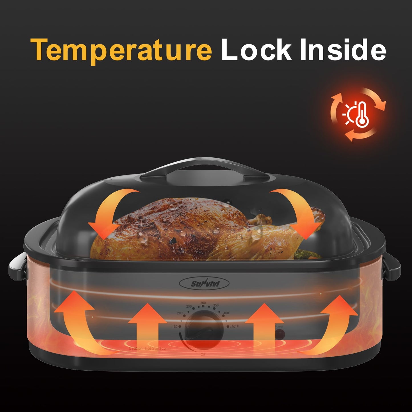 Superjoe 14 QT Electric Roaster Oven, with Self-Basting Lid, Stainless Steel Roaster Pan, Silver