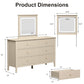 Heynemo Fluted 6 Drawer Dresser with Lighted Mirror, Wide Modern Chests of Drawers for Bedroom, Living Room, Hallway, Beige