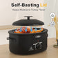 Superjoe 8-Quart Roaster Oven with Self-Basting Lid, Electric Turkey Roaster Oven with Removable Pan and Rack, Stainless Steel, Black