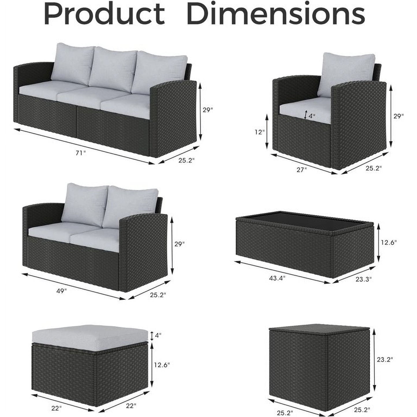 Royalcraft 9 Pieces Patio Furniture Set, All Weather PE Wicker Rattan Outdoor Sectional Sofa with Coffee Table and Navy Blue Cushion, Outdoor Furniture for Lawn Backyard Poolside Porch