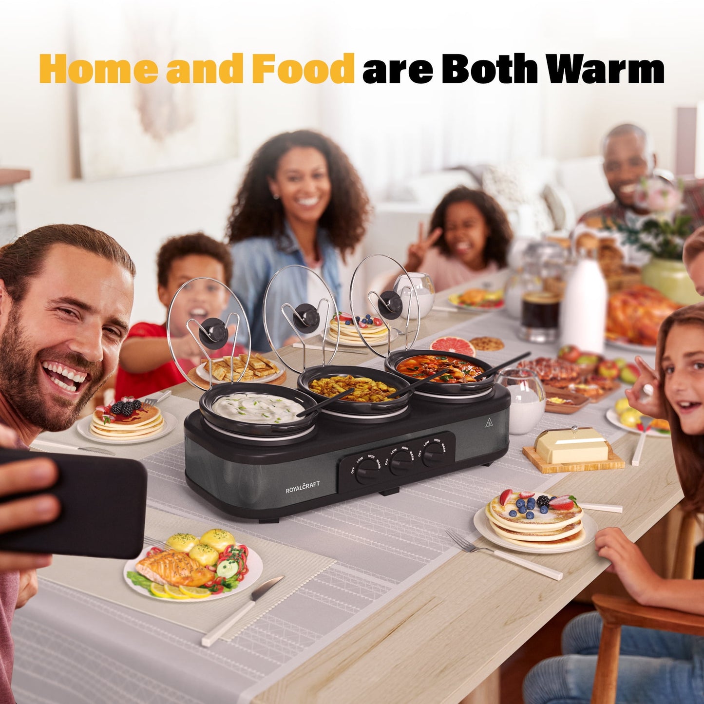 Sunvivi  Triple Slow Cooker With Liners, Temperature Control, Total 4.5 Qt