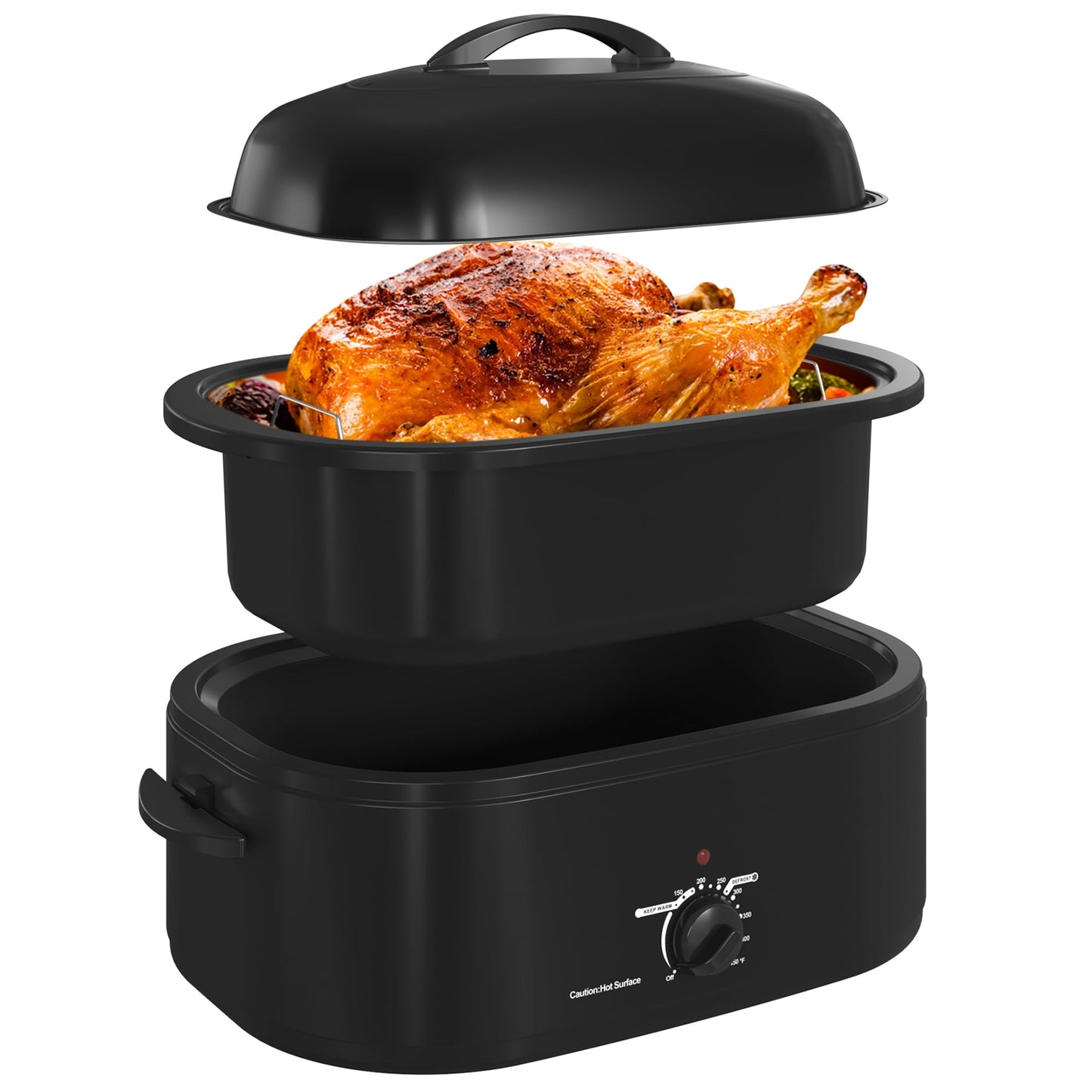 Superjoe 20 Quart Roaster Oven with Self-Basting Lid, Electric Turkey Roaster with Thaw & Warm Function, Adjustable Temperature Roaster With Removable Pan & Rack, Stainless Steel, Black