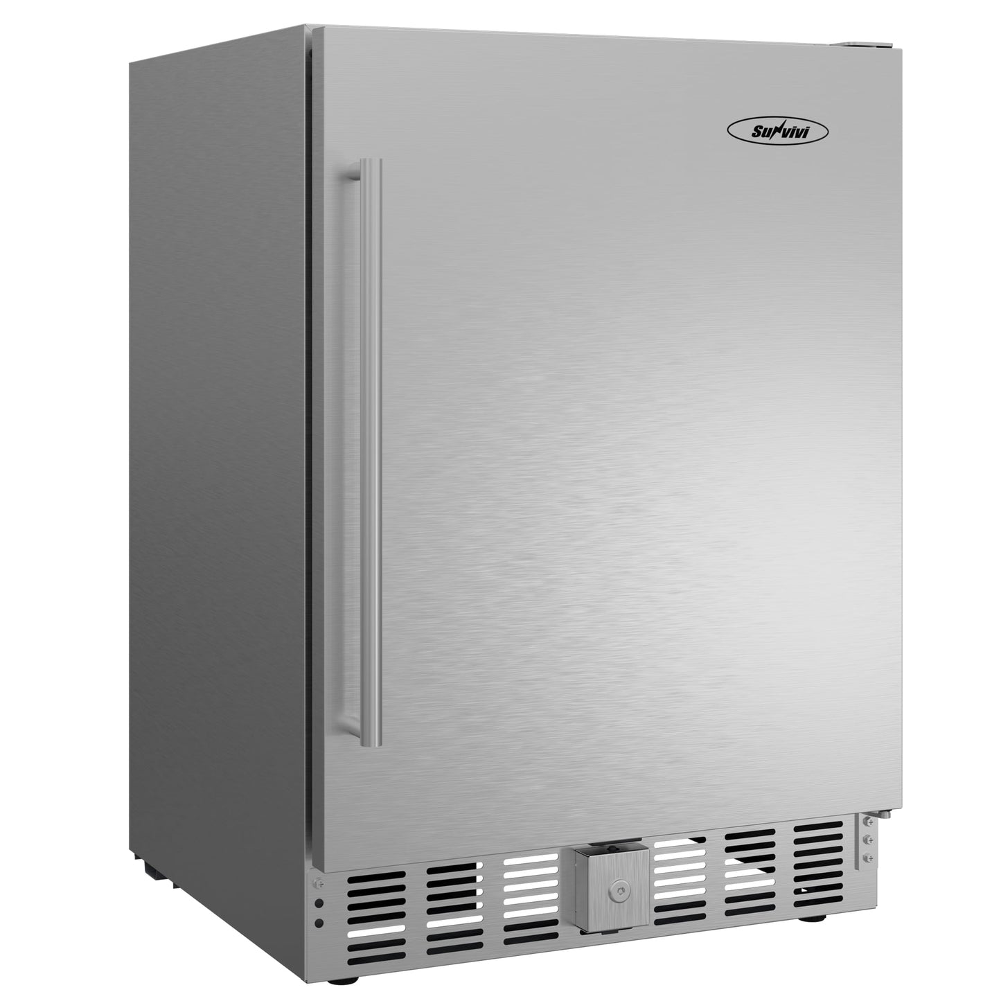 Heynemo 24 Inch Indoor/Outdoor Beverage Refrigerator (32-50¨H), Silver Under Counter Drink Fridge for Patio, Office, Kitchen, Bar, Built-in/Freestanding Can Cooler with Lock & 3 Adjustable Shelves