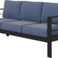 RoyalCraft Patio Furniture Aluminum Sofa, All-Weather Outdoor 3 Seats Couch, Black Metal Chair with Blue Cushions