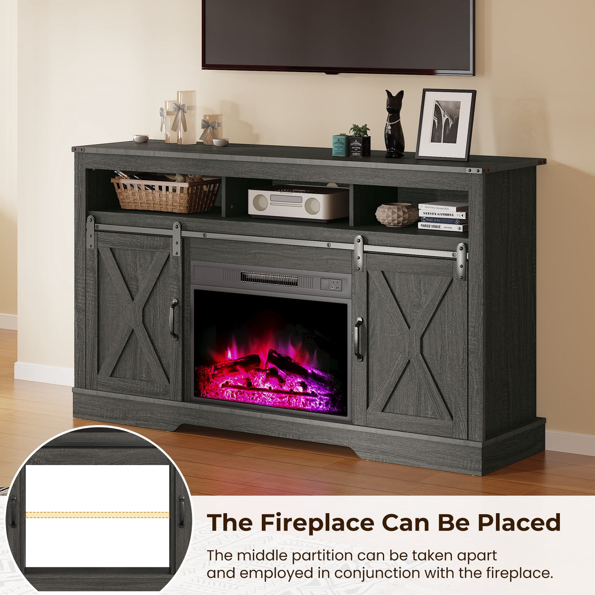 Royalcraft Adjustable Shelves Television Stand, Dark Grey, 58" x 34" x 16", 109 lbs