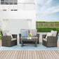 Superjoe 4 Pcs Outdoor Patio Furniture Sets,Wicker Conversation Set Rattan Sofa with Coffee Table and Cushions, Gray