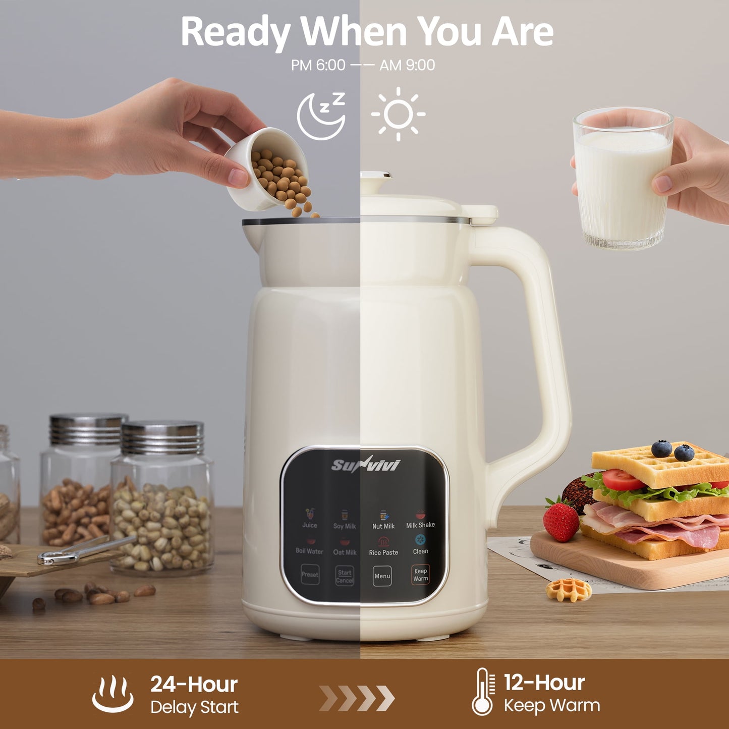 Heynemo 8-in-1 Nut Milk Maker, 60oz Soy Milk & Nut Milk Processor, Delay Start, Keep Warm, Self-Clean, Juice, Milkshake, Rice Paste