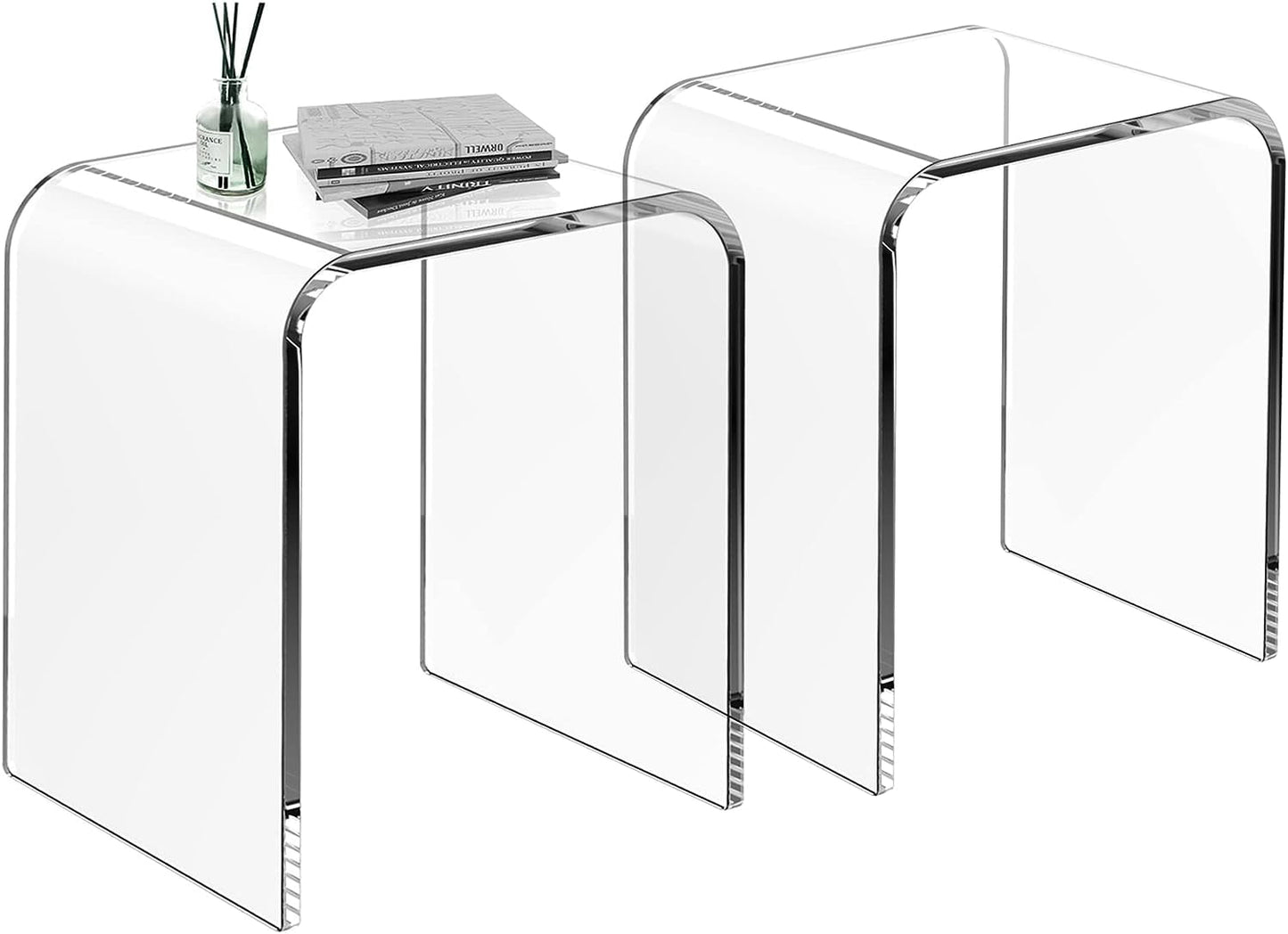 Royalcraft Acrylic End Table Set of 2, Modern Lucite Side Table with Waterfall Edges, Clear