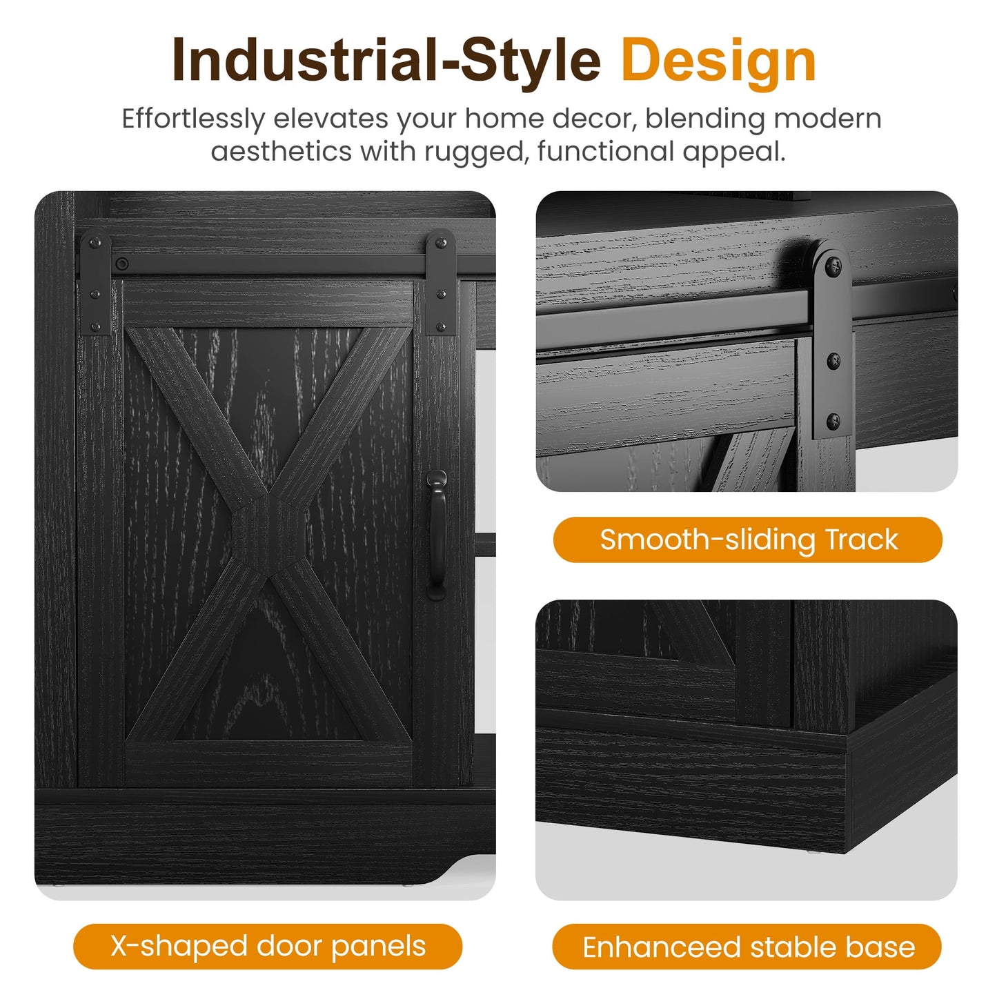 Mayincolor Farmhouse TV Stand for 65+ Inch TVs, 34'' Tall Entertainment Center with Sliding Barn Door, Rustic Black