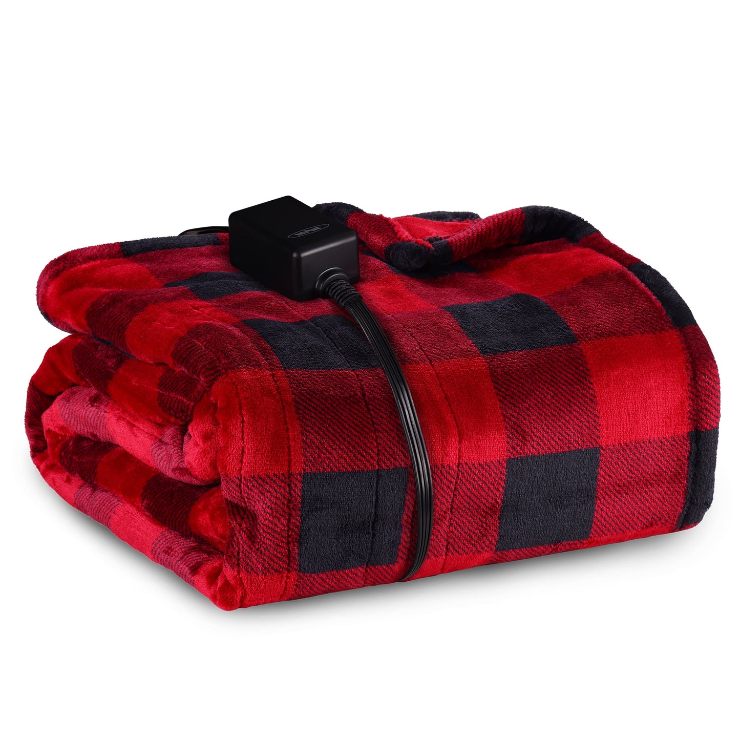 Heynemo 50" x 60" Electric Blankets Heated Throw Soft Flannel Heating Blanket with 4 Hours Auto Off, 5 Years Warranty, ETL Certified, Machine Washable, Red & Black