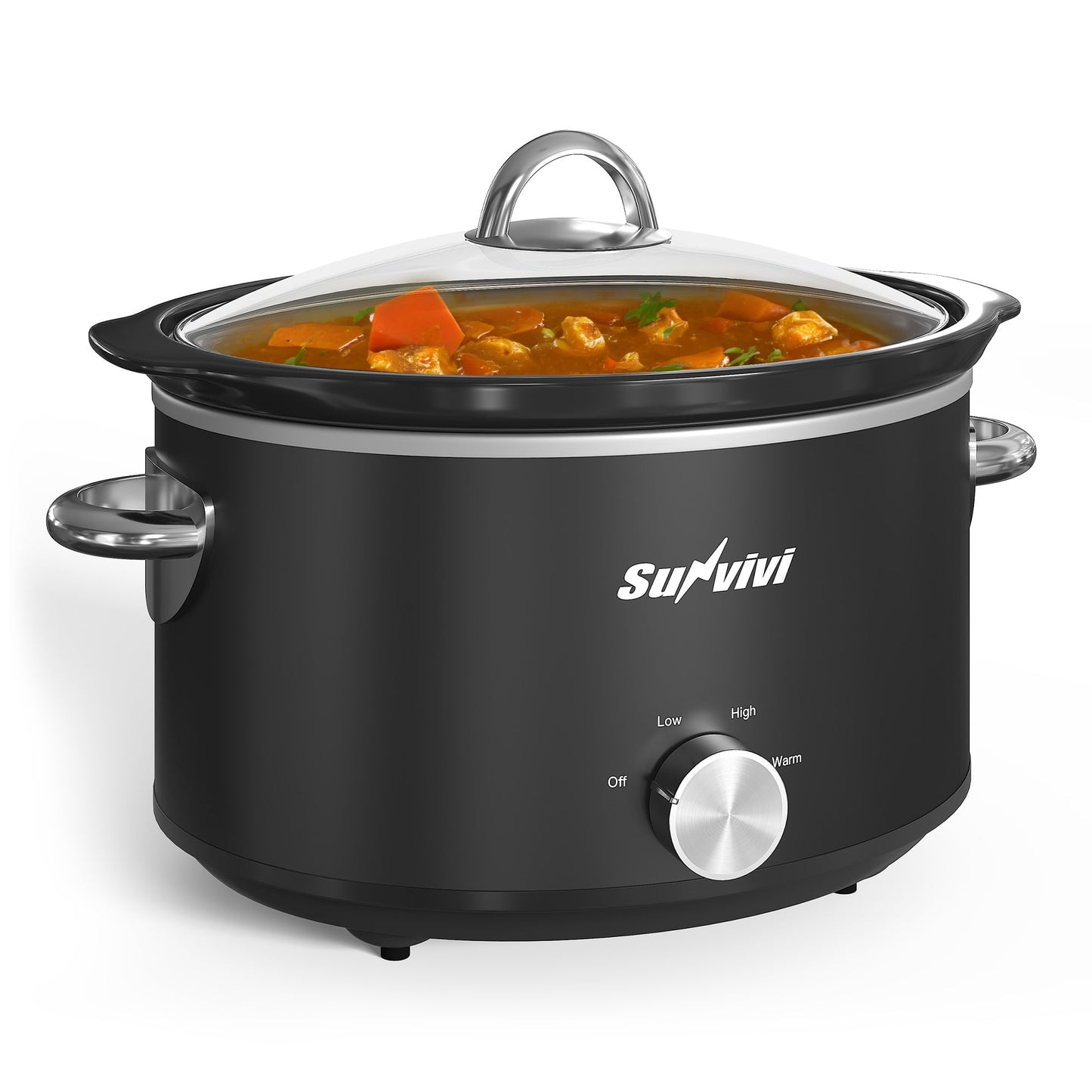 Heynemo 4QT Compact Slow Cooker & Food Warmer with 3 Temperature Settings, Dishwasher Safe - Black