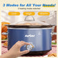 Heynemo 4 Quart Slow Cooker, Mini Food Warmer with Removable Ceramic Pot, 3 Heat Settings, Dishwasher Safe Lid, Stainless Steel, Blue