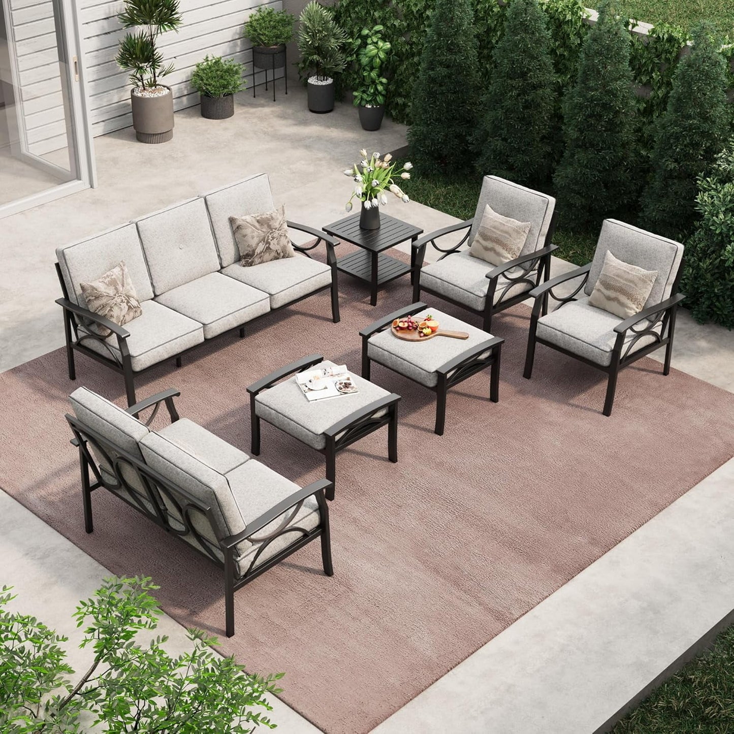 Heynemo 2-Tier Storage Square Patio Side Table, Outdoor Coffee Table, All-Weather Metal Patio End Table for Porch Backyard Garden, Black