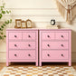 May in Color Pink 3 Drawer Nightstand for Bedroom, Large Wood End Table with Storage, Home Office