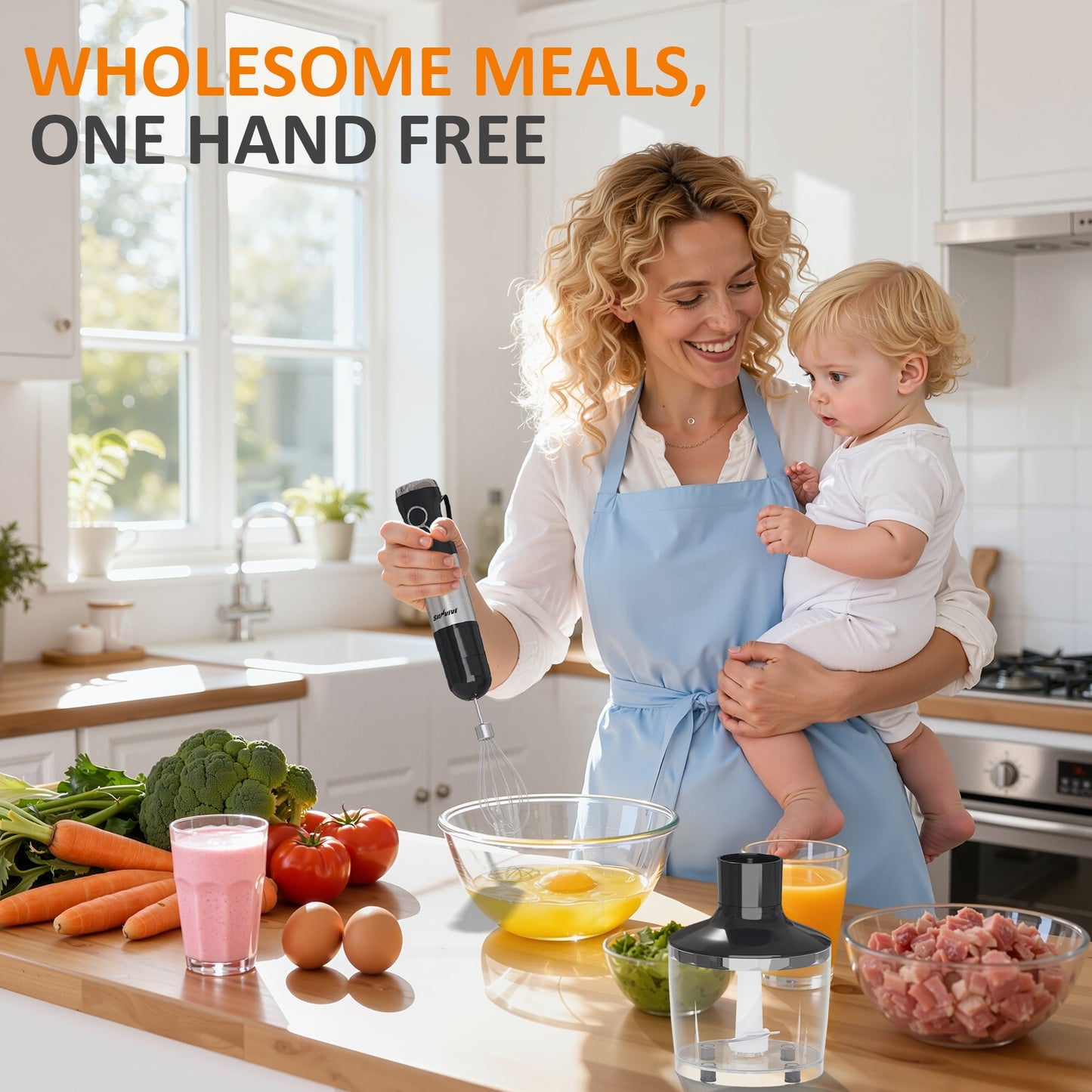Sunvivi 1000W Hand Blender: 12 Speeds, 10 Attachments for Smoothies, Soups & More ¨C Effortless Blending in Seconds!