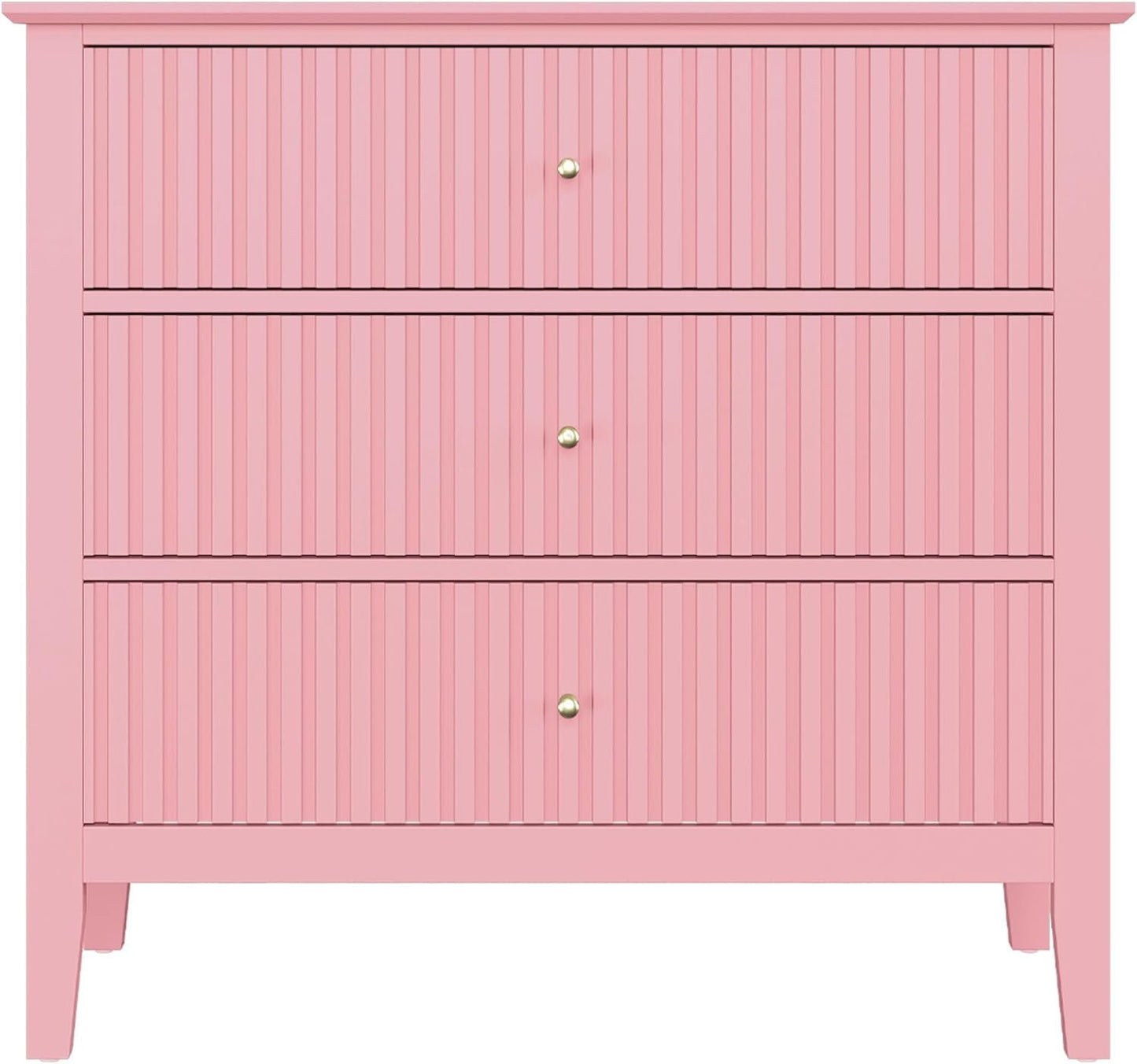 Mayincolor Fluted 32ch Wide Nightstand for Bedroom, Large Pink Nightstand with 3 Drawer, Modern End Table, Wood Beside Table for Home and Office