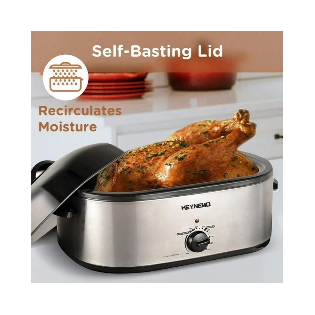 CozyHom 20 Quart Electric Roaster Oven Stainless Steel Roaster Oven, Self-Basting Lid Removable Insert Pot, Silver