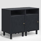 Heynemo Wood Nightstand with Storage, Bedside Table with Charging Station and Solid Wood Legs, Ideal for Living Room, Bedroom, Entryway, Black, Set of 2