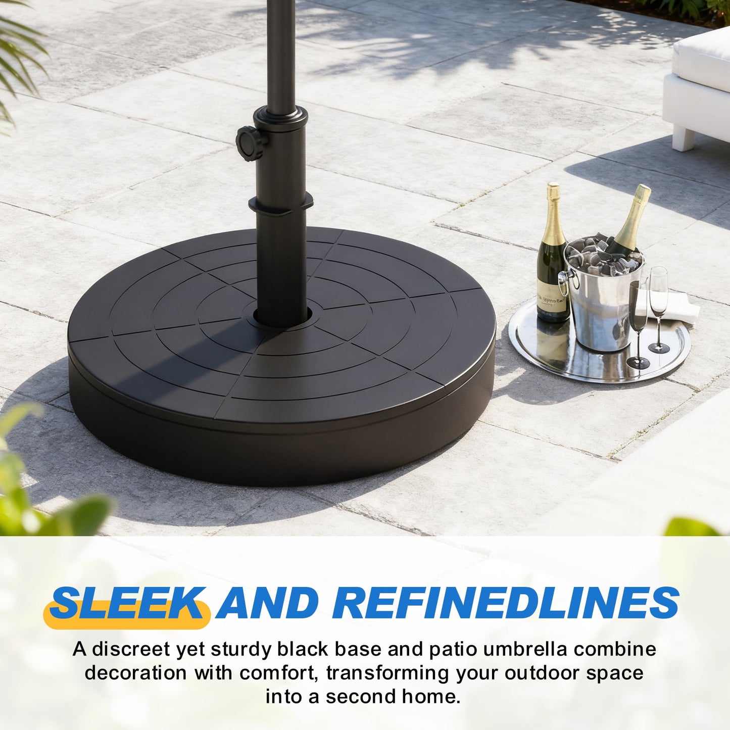 CozyHome Foldable Umbrella Base With 15-18.9in Outdoor Umbrella for Patio, Black