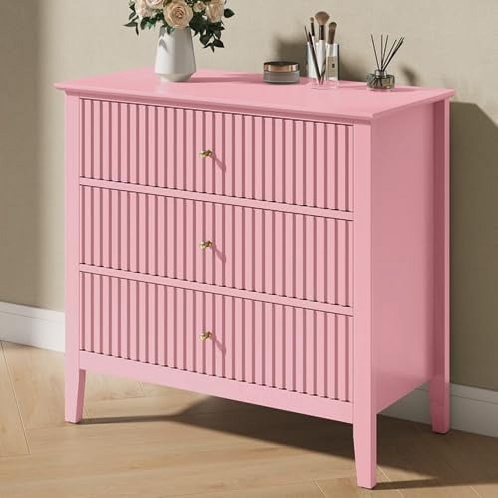 Heynemo 30" Large Dresser with 3 Drawers, Pink Modern Wood Nightstand with Ball Bearing Slides, Wide Storage Chest for Bedroom, Living Room, Entryway or Office