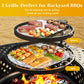 43'' Fire Pit with 2 Grills, Outdoor Wood Burning Fireplace with Lid and Fire Poker, BBQ & Bonfire & Round Metal Table 3 in 1 for Patio, Backyard, Garden, Black