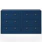 May in Color Blue Nightstands Set of 2, Modern 3-Drawer Bedside Tables with Gold Knobs, Wooden End Tables for Bedroom, Living Room, Hallway, or Closet