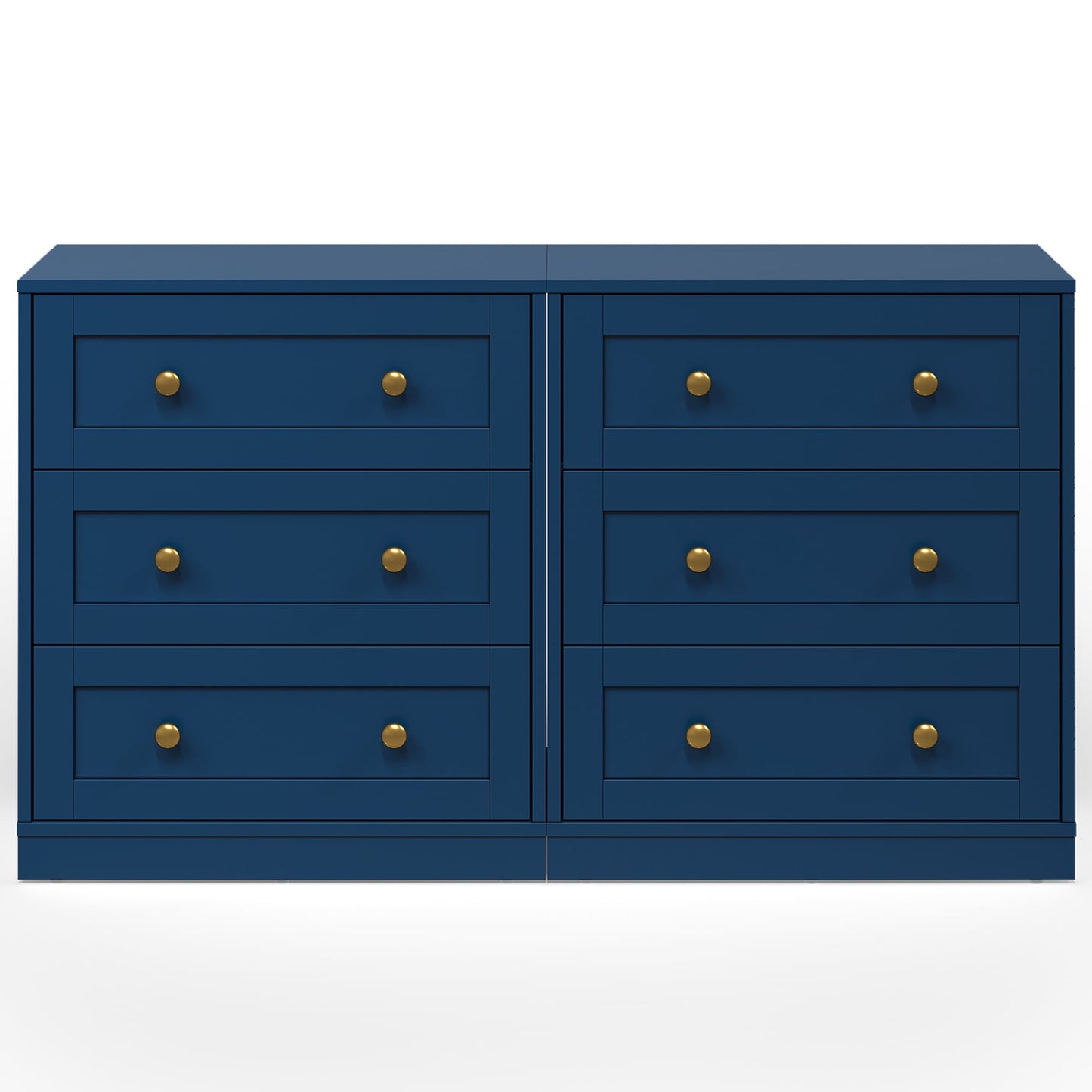 May in Color Blue Nightstands Set of 2, Modern 3-Drawer Bedside Tables with Gold Knobs, Wooden End Tables for Bedroom, Living Room, Hallway, or Closet