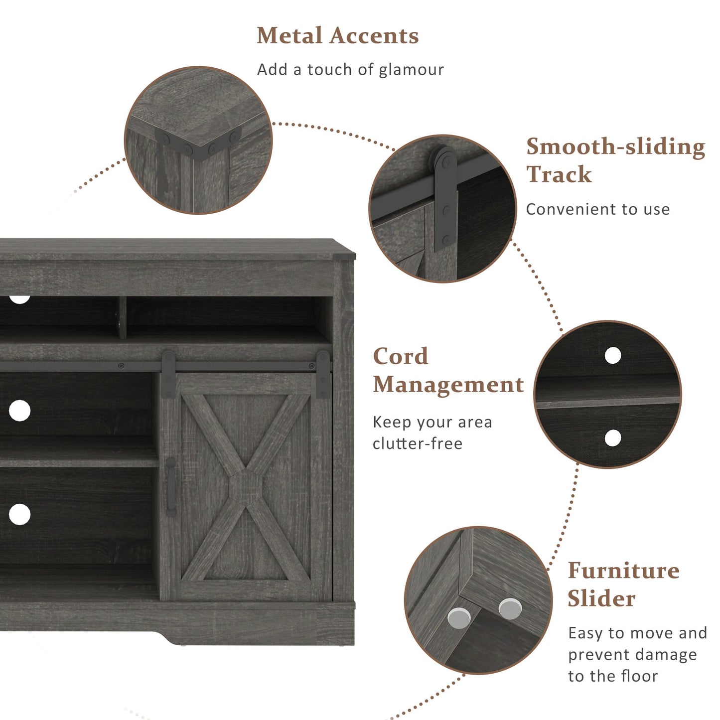 Heynemo TV Stand for 70" TVs, Modern Media Console Storage Cabinet with Sliding Barn Doors, Wooden Entertainment Center for Living Room Bedroom, Dark Gray