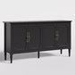 Superjoe Console Cabinet, 58'' Mid Century Modern Pantry Cabinet, Wood Buffet Cabinet, Media Cabinet with 4 Doors, Accent Cabinet for Entryway, Living Room, Bedroom, Dining Room (Black)