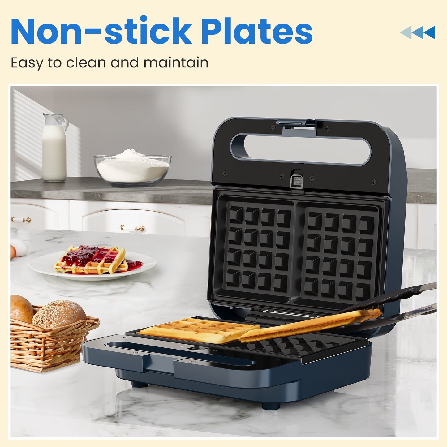 Heynemo 3-in-1 Electric Sandwich Maker Waffle Grill Panini Press 1000W Non-Stick Removable Plates Blue