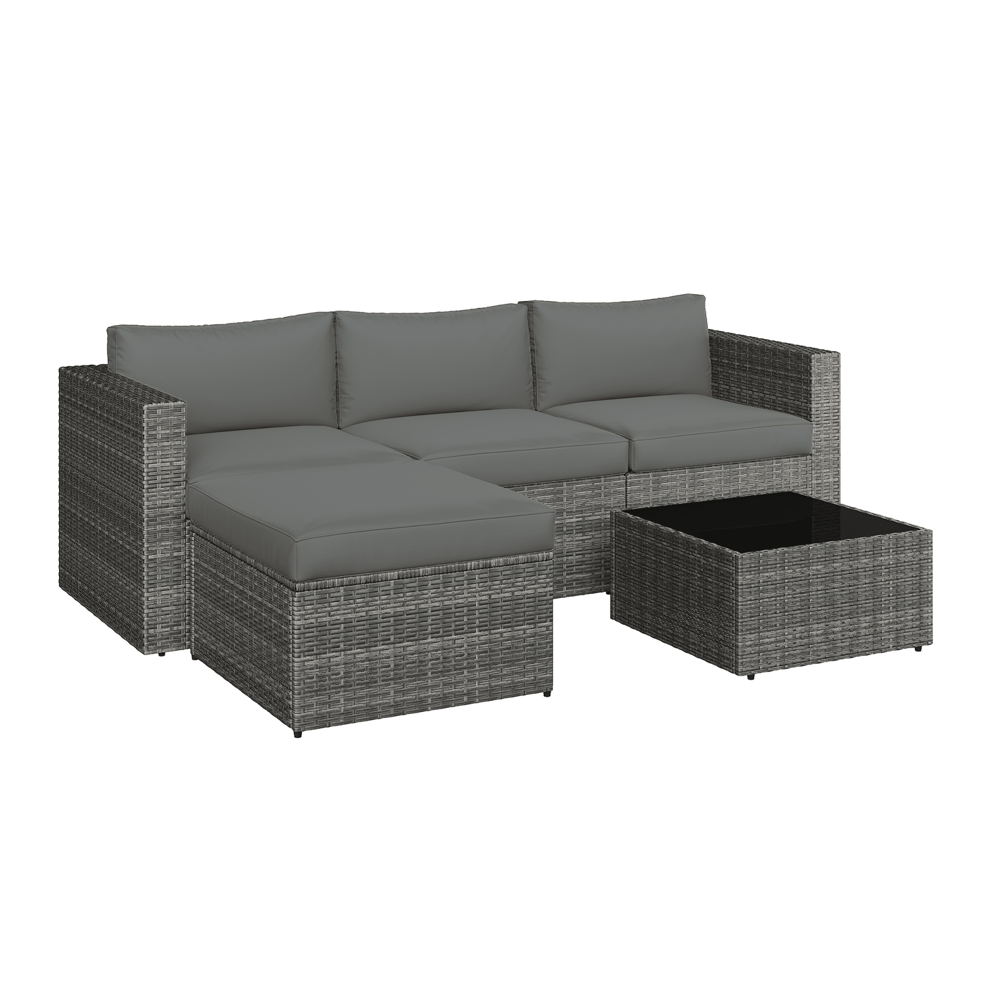 CozyHome 5-Piece Patio Rattan Furniture Set, Wicker Outdoor Sectional Sofas with Ottoman and Coffee Table, Grey