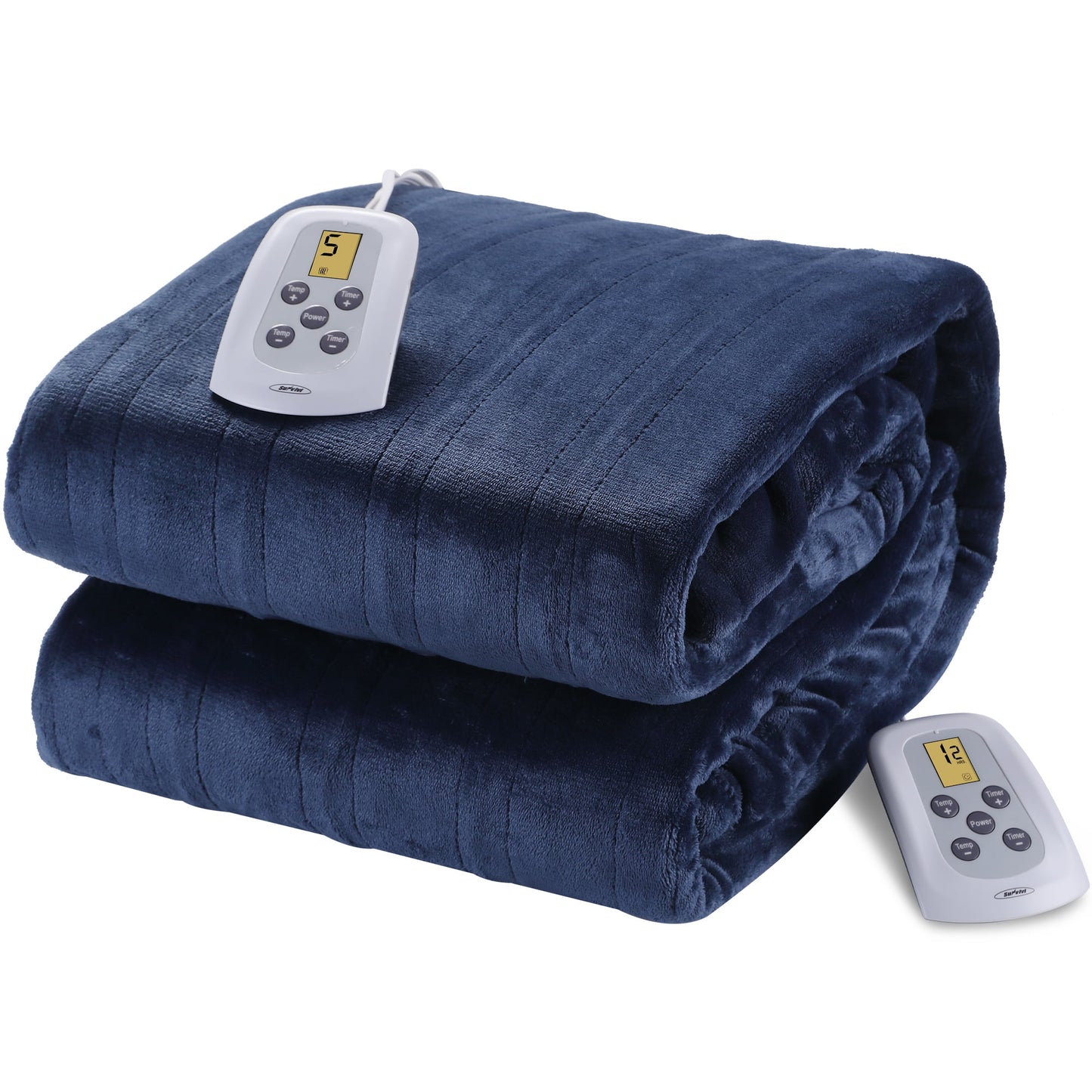 Electric Blanket King Size with Dual Controllers,10 Heating Levels& 12 hours Auto-off,Overheat Protection,Blue-2