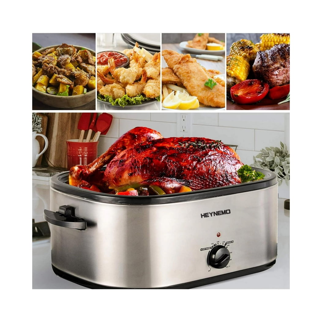 CozyHom 24 Quart Electric Roaster Oven Stainless Steel Roaster Oven with Self-Basting Lid Removable Insert Pot, Silver