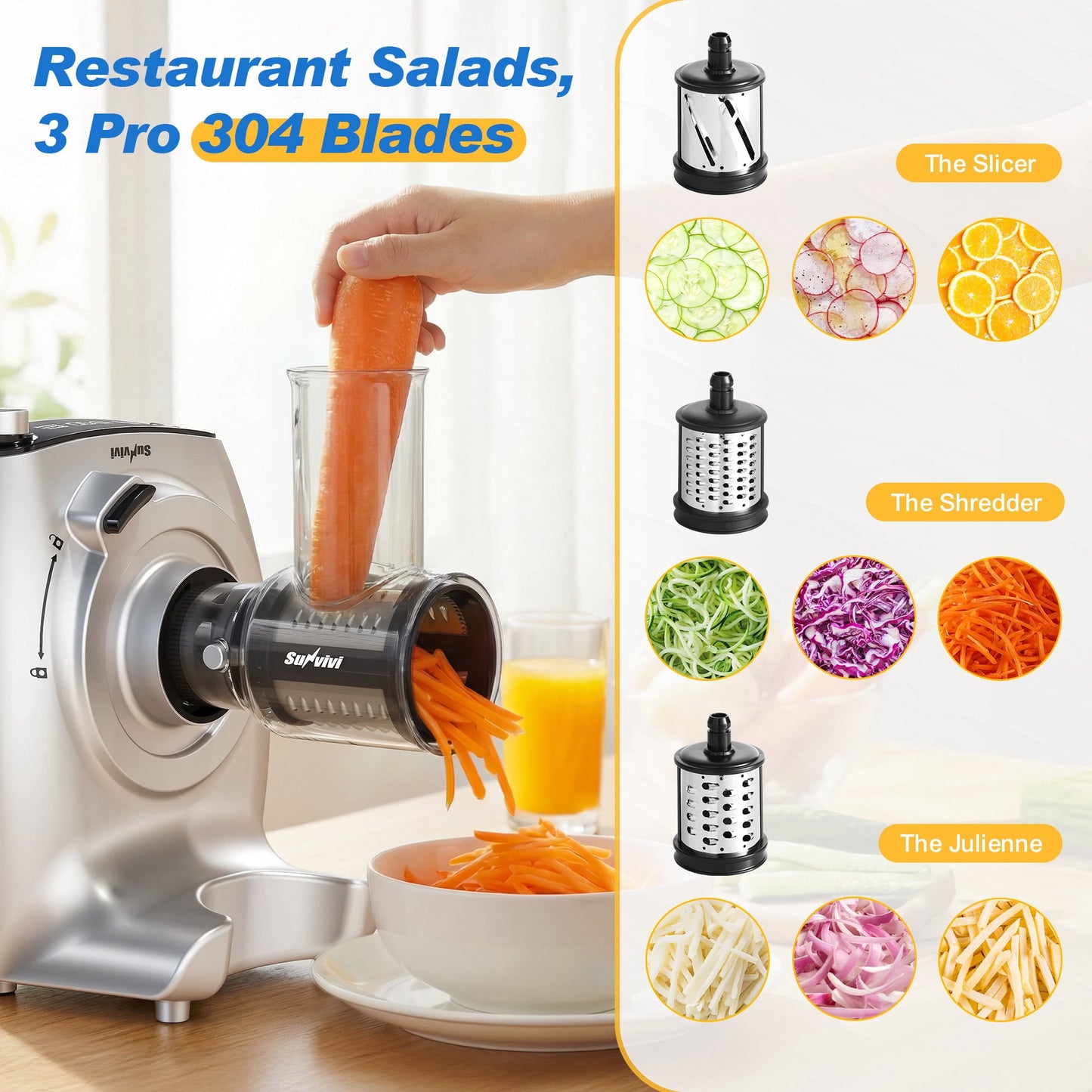 Sunvivi 4-in-1 Stand Mixer 5.3QT with Fermentation, Electric Dough Mixer with Juicer, Meat Grinder & Salad Maker